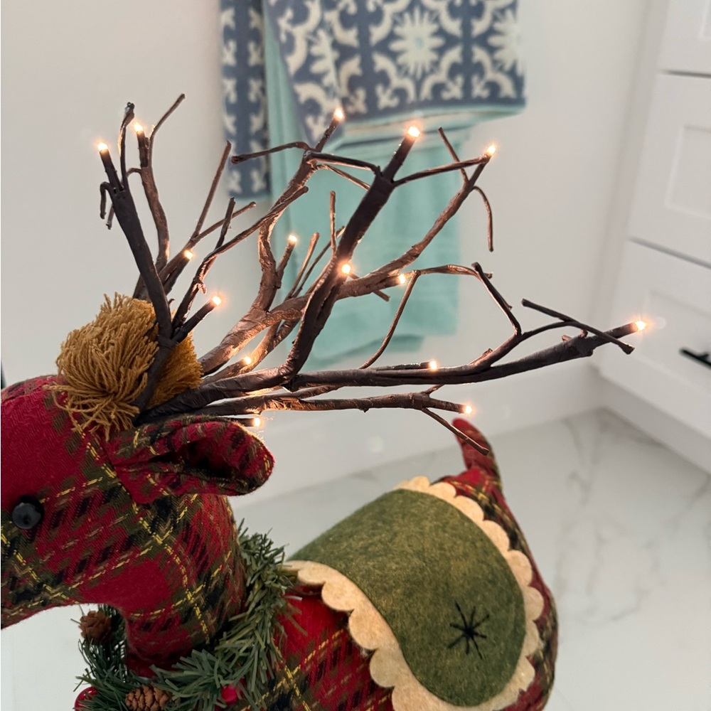 Plaid Holiday Reindeer with lit antlers. - Picture 3 of 5